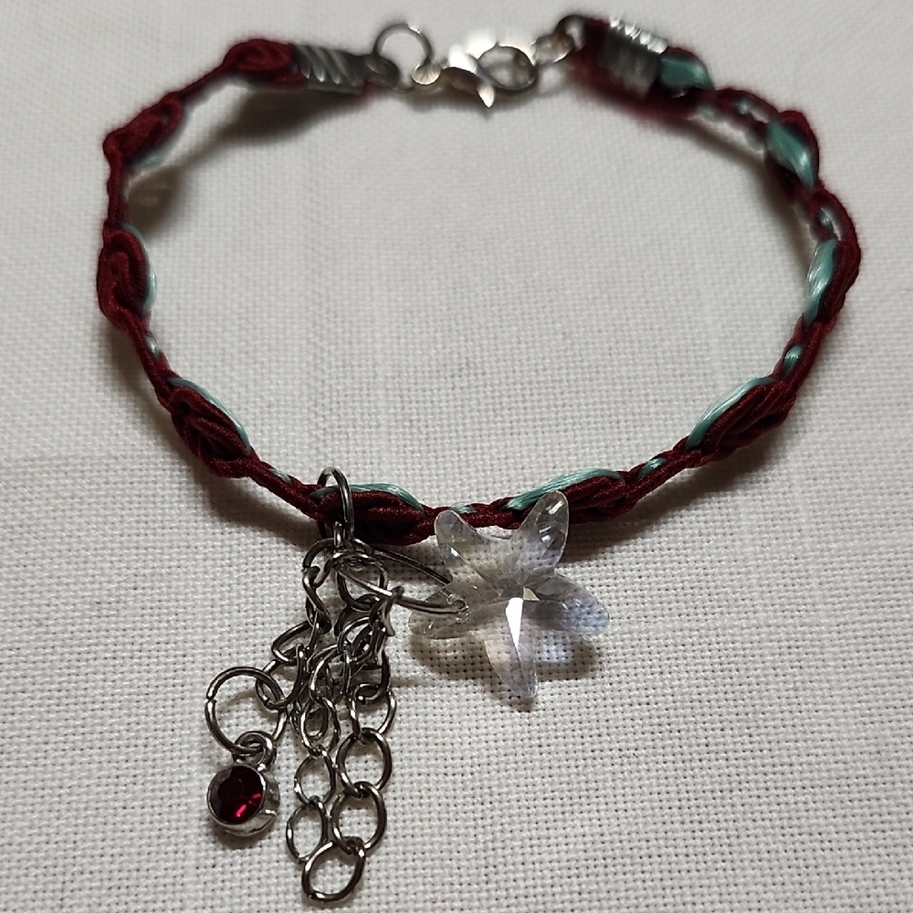 Chic Red Rose And Green Fabric Braided Bracelet